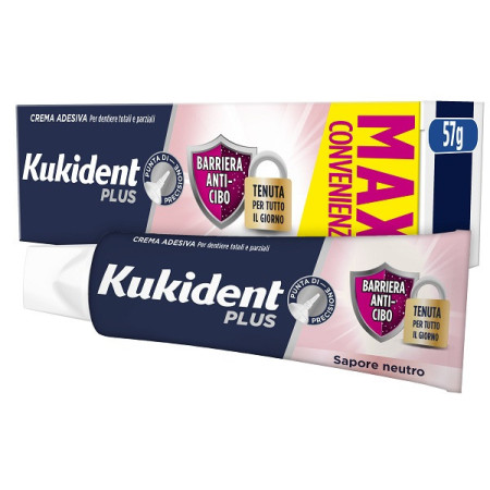 Kukident Plus Sigillo Crema Adesiva Per Dentiere Totali e Parziali Aroma Neutro 57 g