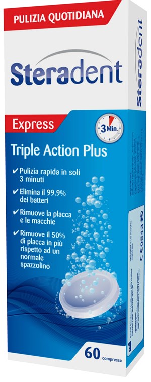 STERADENT TRIPLE ACTION PLUS 60 COMPRESSE PULENTI - Farmacia Mastrangelo 