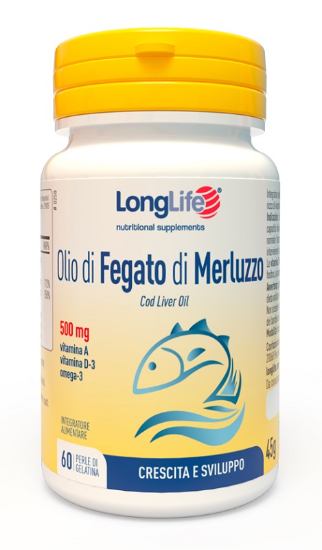LONGLIFE OLIO FEGATO MERLUZZO 500 MG 60 PERLE IN GELATINA - Farmacia Mastrangelo 