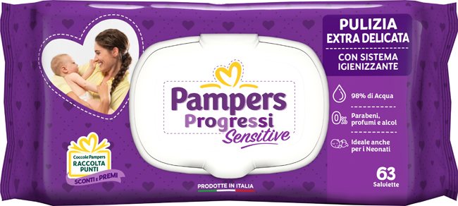 PAMPERS PROGRESSI SALVIETTE SENSITIVE ALOE RICARICA 63 PEZZI - Farmacia Mastrangelo 