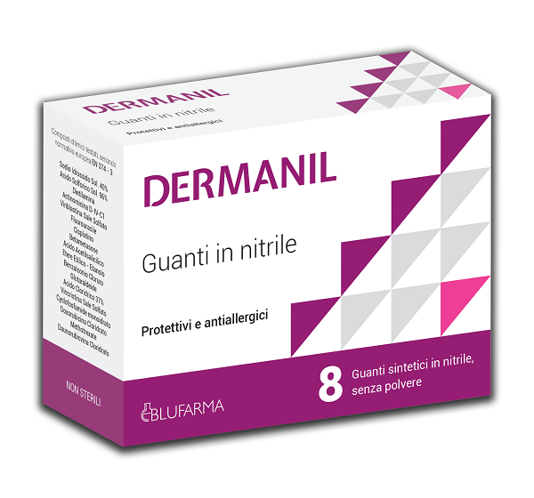 DERMANIL GUANTI PROTETTIVI ANALLERGICI IN NITRILE SENZA POLVERE 8 PEZZI - Farmacia Mastrangelo 