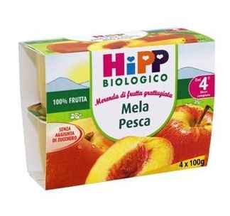 HIPP BIO FRUTTA GRATTUGGIATA MELA PESCA 4X100 G - Farmacia Mastrangelo 