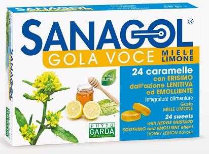 SANAGOL GOLA VOCE MIELE LIMONE 24 CARAMELLE - Farmacia Mastrangelo 