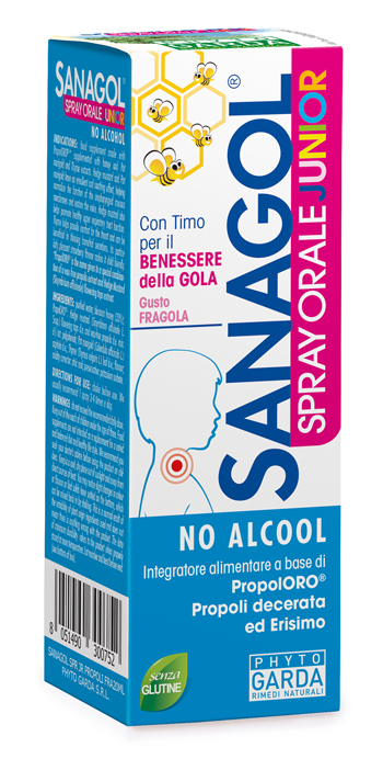 SANAGOL SPRAY JUNIOR PROPOLI FRAGOLA 20 ML - Farmacia Mastrangelo 