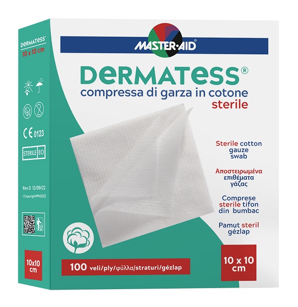GARZA COMPRESSA MASTER-AID DERMATESS COTONE 10X10CM 100 PEZZI - Farmacia Mastrangelo 