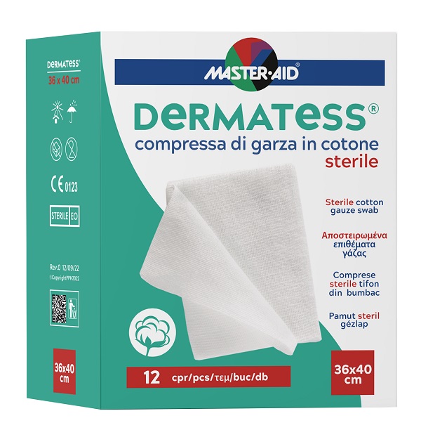 GARZA COMPRESSA MASTER-AID DERMATESS COTONE 36X40CM 12 PEZZI - Farmacia Mastrangelo 