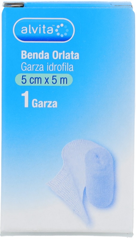 BENDA ORLATA GARZA IDROFILA ALVITA 5X500CM - Farmacia Mastrangelo 