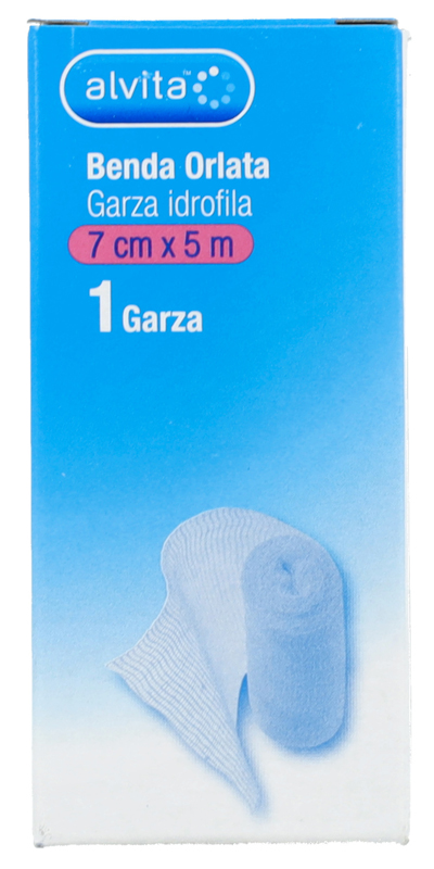 BENDA ORLATA GARZA IDROFILA ALVITA 7X500CM - Farmacia Mastrangelo 