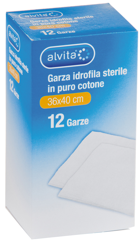 GARZA IDROFILA IN PURO COTONE ALVITA 36X40CM 12 PEZZI - Farmacia Mastrangelo 