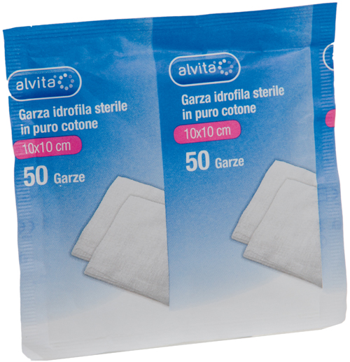 GARZA IDROFILA IN PURO COTONE ALVITA 10X10CM 50 PEZZI - Farmacia Mastrangelo 