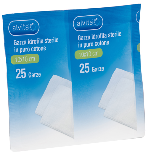 GARZA IDROFILA IN PURO COTONE ALVITA 10X10CM 25 PEZZI - Farmacia Mastrangelo 