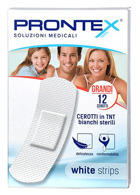 CEROTTO PRONTEX WHITE STRIPS IN TESSUTO NON TESSUTO BIANCO STERILE SCATOLA 12 CEROTTI GRANDI - Farmacia Mastrangelo 