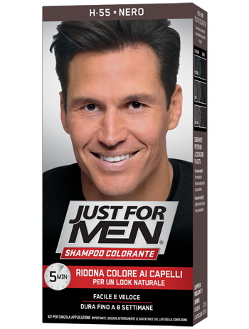 JUST FOR MEN SHAMPOO COLORANTE H55 NERO ATTIVATORE CHIARO 38,5 ML + BASE COLORE 27,5 ML - Farmacia Mastrangelo 