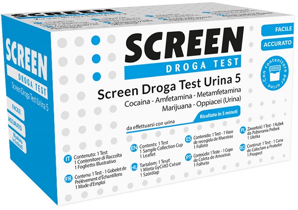SCREEN DROGA TEST 5 DROGHE TEST ANTIDROGA CON CONTENITORE URINA - Farmacia Mastrangelo 