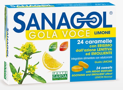 SANAGOL GOLA VOCE SENZA ZUCCHERO LIMONE 24 CARAMELLE - Farmacia Mastrangelo 