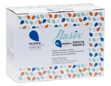 NASIR LAVAGGIO NASALE SOLUZIONE FISIOLOGICA ISOTONICA STERILE SCATOLA CON 4 SACCHE 500ML 4 BLISTER 1 VENTOSA - Farmacia Mastrangelo 