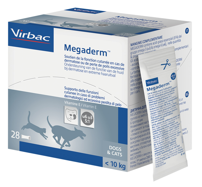 MEGADERM SUPPLEMENTO GATTI E CANI INFERIORI A 10 KG SCATOLA DA 32 SACCHETTI MONODOSE 4 ML - Farmacia Mastrangelo 