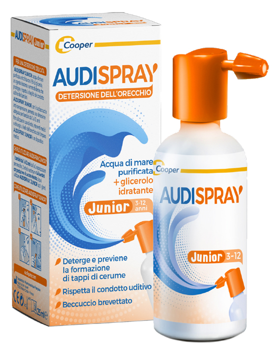 AUDISPRAY JUNIOR 3-12 ANNI SOLUZIONE DI ACQUA DI MARE IPERTONICA SPRAY SENZA GAS IGIENE ORECCHIO 25ML - Farmacia Mastrangelo 