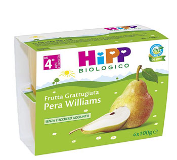 HIPP BIO HIPP BIO FRUTTA GRATTUGGIATA PERA WILLIAMS 4X100 G - Farmacia Mastrangelo 
