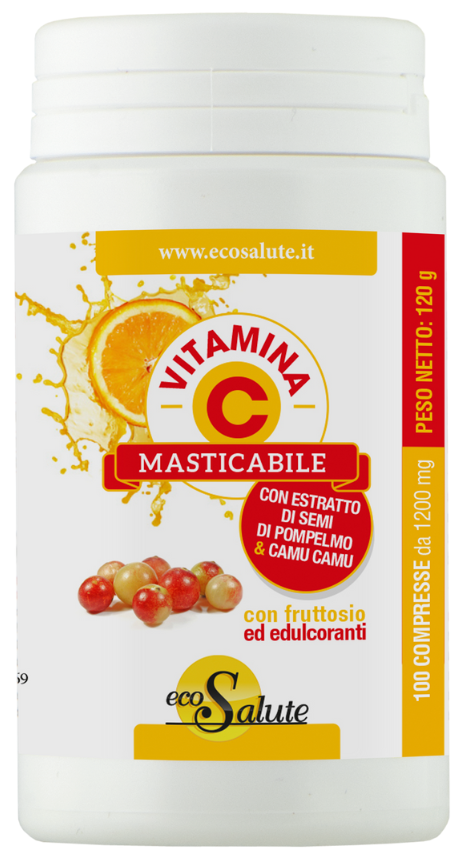 VITAMINA C MASTICABILE CON ESTRATTO DI SEMI DI POMPELMO + CAMU CAMU 100 COMPRESSE BARATTOLO 120 G - Farmacia Mastrangelo 