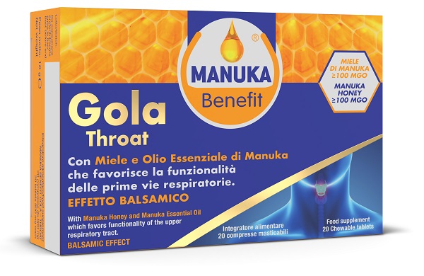 MANUKA BENEFIT GOLA THROAT 20 COMPRESSE MASTICABILI - Farmacia Mastrangelo 