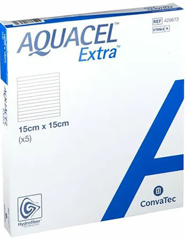 MEDICAZIONE IN HYDROFIBER E IONI ARGENTO INTESSUTA IN LYOCELL AQUACEL AG EXTRA DRS 15X15CM 5 PEZZI - Farmacia Mastrangelo 