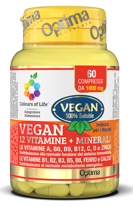 COLOURS OF LIFE VEGAN 12 VITAMINE + 3 MINERALI 60 COMPRESSE - Farmacia Mastrangelo 
