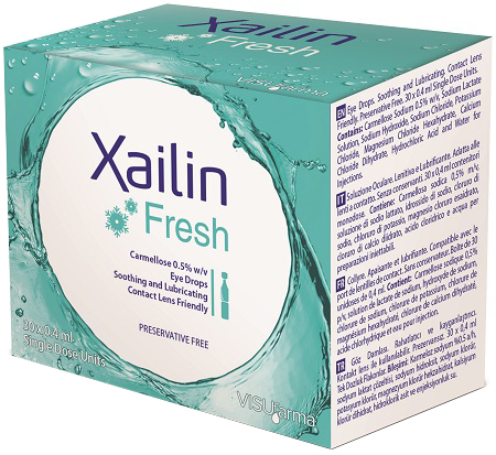 XAILIN FRESH GOCCE OCULARI CARBOSSIMETILCELLULOSA 0,5% 30 FLACONCINI MONODOSE 0,4 ML - Farmacia Mastrangelo 