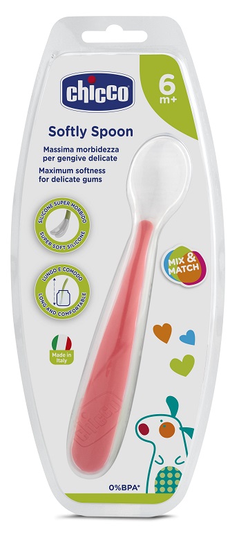 CHICCO CUCCHIAIO MORBIDO SILICONE 6M+ ROSSO UP - Farmacia Mastrangelo 