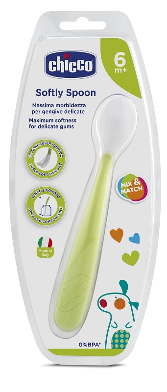 CHICCO CUCCHIAIO MORBIDO SILICONE 6M+ VERDE UP - Farmacia Mastrangelo 