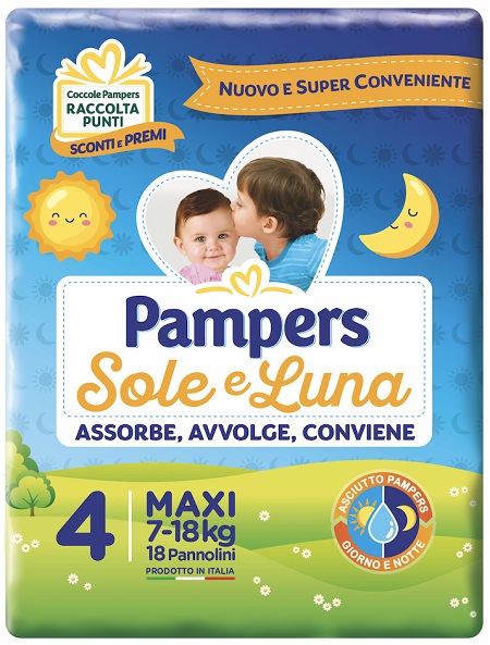 PANNOLINO PER BAMBINO PAMPERS SOLE & LUNA MAXI 18 PEZZI - Farmacia Mastrangelo 