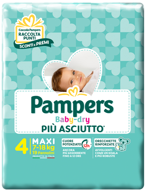 PANNOLINI PER BAMBINI PAMPERS BABY DRY DOWNCOUNT NO FLASH MAXI 19 PEZZI - Farmacia Mastrangelo 