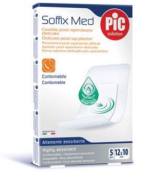 CEROTTO PIC SOFFIX MED IN TNT CON TAMPONE CENTRALE ASSORBENTE STERILE MONOUSO 10X12 CM ANTIBATTERICO 5 PEZZI - Farmacia Mastrangelo 