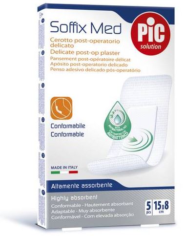 CEROTTO PIC SOFFIX MED IN TNT CON TAMPONE CENTRALE ASSORBENTE STERILE MONOUSO 15X8 CM ANTIBATTERICO 5 PEZZI - Farmacia Mastrangelo 