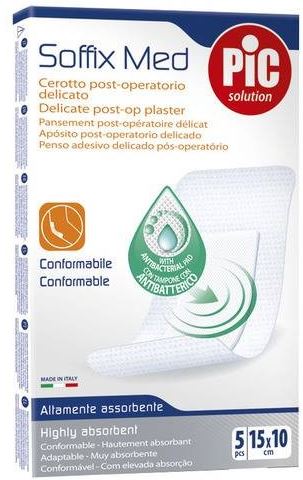 CEROTTO PIC SOFFIX MED IN TNT CON TAMPONE CENTRALE ASSORBENTE STERILE MONOUSO 10X15 CM ANTIBATTERICO 5 PEZZI - Farmacia Mastrangelo 