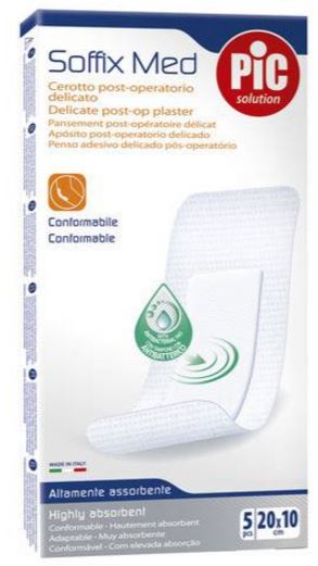 CEROTTO PIC SOFFIX MED IN TNT CON TAMPONE CENTRALE ASSORBENTE STERILE MONOUSO 10X20 CM ANTIBATTERICO 5 PEZZI - Farmacia Mastrangelo 