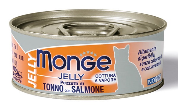 MONGE NATURAL QUALITY GATTO MONGE JELLY PEZZETTI DI TONNO BONITO/SALMONE 80 G - Farmacia Mastrangelo 