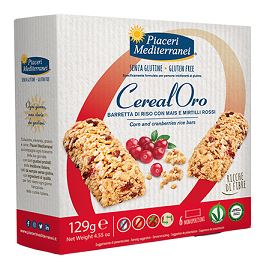 PIACERI MEDITERRANEI CEREALORO BARRETTA DI RISO CON MAIS E MIRTILLI ROSSI 6 PEZZI DA 21,5 G - Farmacia Mastrangelo 