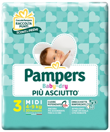 PAMPERS BABY DRY DOWNCOUNT MIDI 20 PEZZI - Farmacia Mastrangelo 