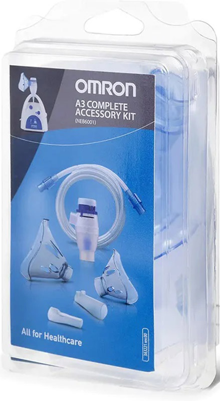 OMRON A3 COMPLETE KIT RICAMBIO AMPOLLA REGOLABILE + TUBO + MASCHERINA PEDIATRICA + MASCHERINA ADULTI + FORCELLE NASALI + BOCCAGLIO - Farmacia Mastrangelo 