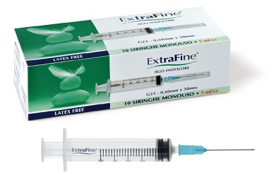 SIRINGA EXTRAFINE 5 ML GAUGE 23 0,60X30MM 10 PEZZI - Farmacia Mastrangelo 