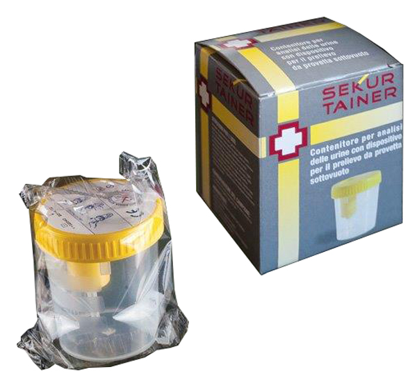 CONTENITORE PER URINA SEKUR TRAINER CON TAPPO A VITE E SONDA PER PRELIEVO DA PROVETTA SOTTOVUOTO 120ML - Farmacia Mastrangelo 