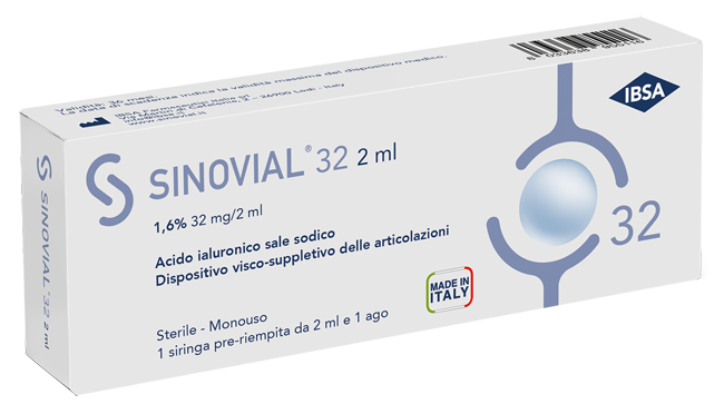 SIRINGA INTRA-ARTICOLARE SINOVIAL 32 ACIDO IALURONICO SALE SODICO 1,6% 32MG/2ML 2ML + AGO 21 GAUGE - Farmacia Mastrangelo 
