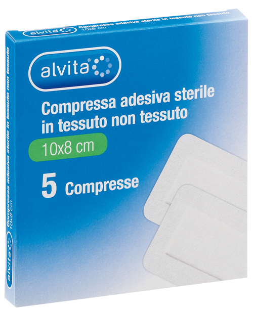 ALVITA GARZA COMPRESSA AUTOADESIVA IN TNT 10X8CM 5 PEZZI - Farmacia Mastrangelo 