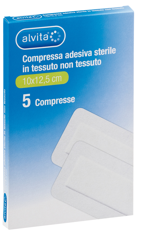 ALVITA GARZA COMPRESSA AUTOADESIVA IN TNT 10X12,5CM 5 PEZZI - Farmacia Mastrangelo 