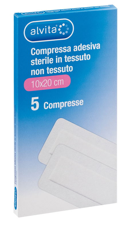 ALVITA GARZA COMPRESSA AUTOADESIVA IN TNT 10X20CM 5 PEZZI - Farmacia Mastrangelo 