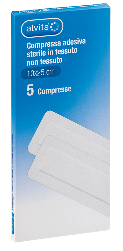 ALVITA GARZA COMPRESSA AUTOADESIVA IN TNT 10X25CM 5 PEZZI - Farmacia Mastrangelo 