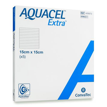 MEDICAZIONE IN TECNOLOGIA HYDROFIBER IN CARBOSSIMETILCELLULOSA SODICA E CELLULOSA RIGENERATA AQUACEL EXTRA 15X15 CM 5 PEZZI - Farmacia Mastrangelo 