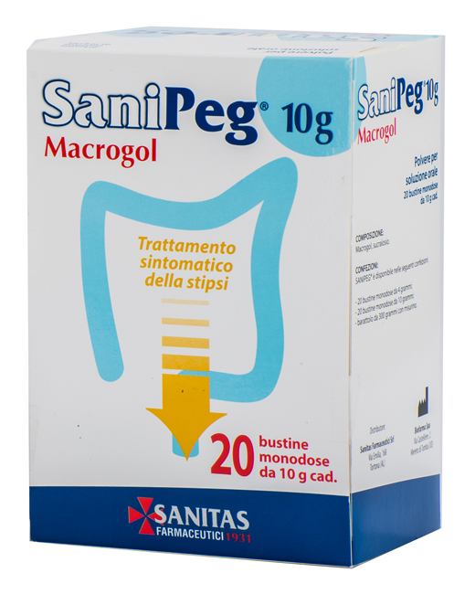 SANIPEG MACROGOL POLVERE PER SOLUZIONE ORALE 20 BUSTE DA 10 G - Farmacia Mastrangelo 