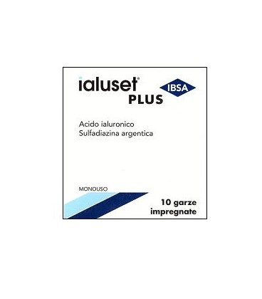 GARZA IALUSET PLUS IMPREGNATA DI CREMA DI ACIDO IALURONICO 0,05%, DI SULFADIAZINA ARGENTICA 1%, MACROGOL, GLICEROLO E ACQUA 10 X 10 CM 10 PEZZI - Farmacia Mastrangelo 